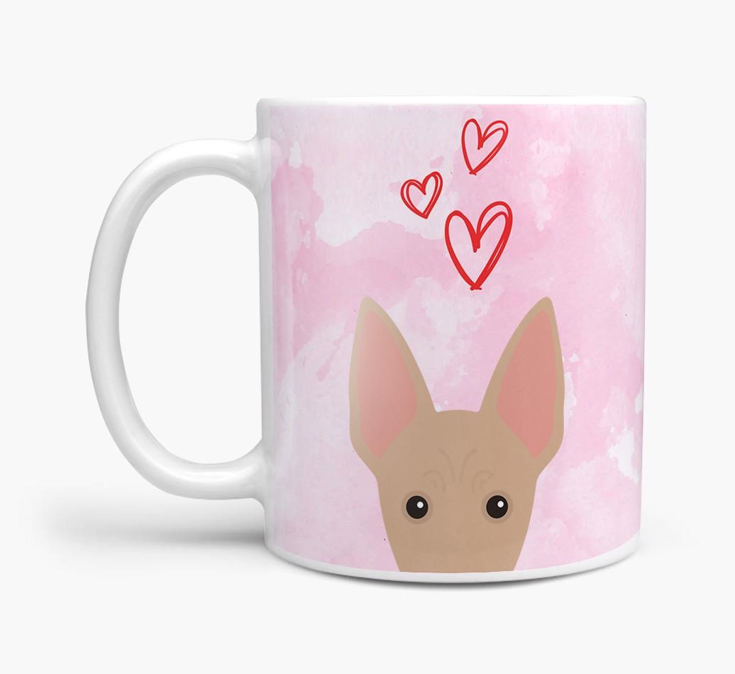 Peeking {breedFullName} Icon and Hearts Mug