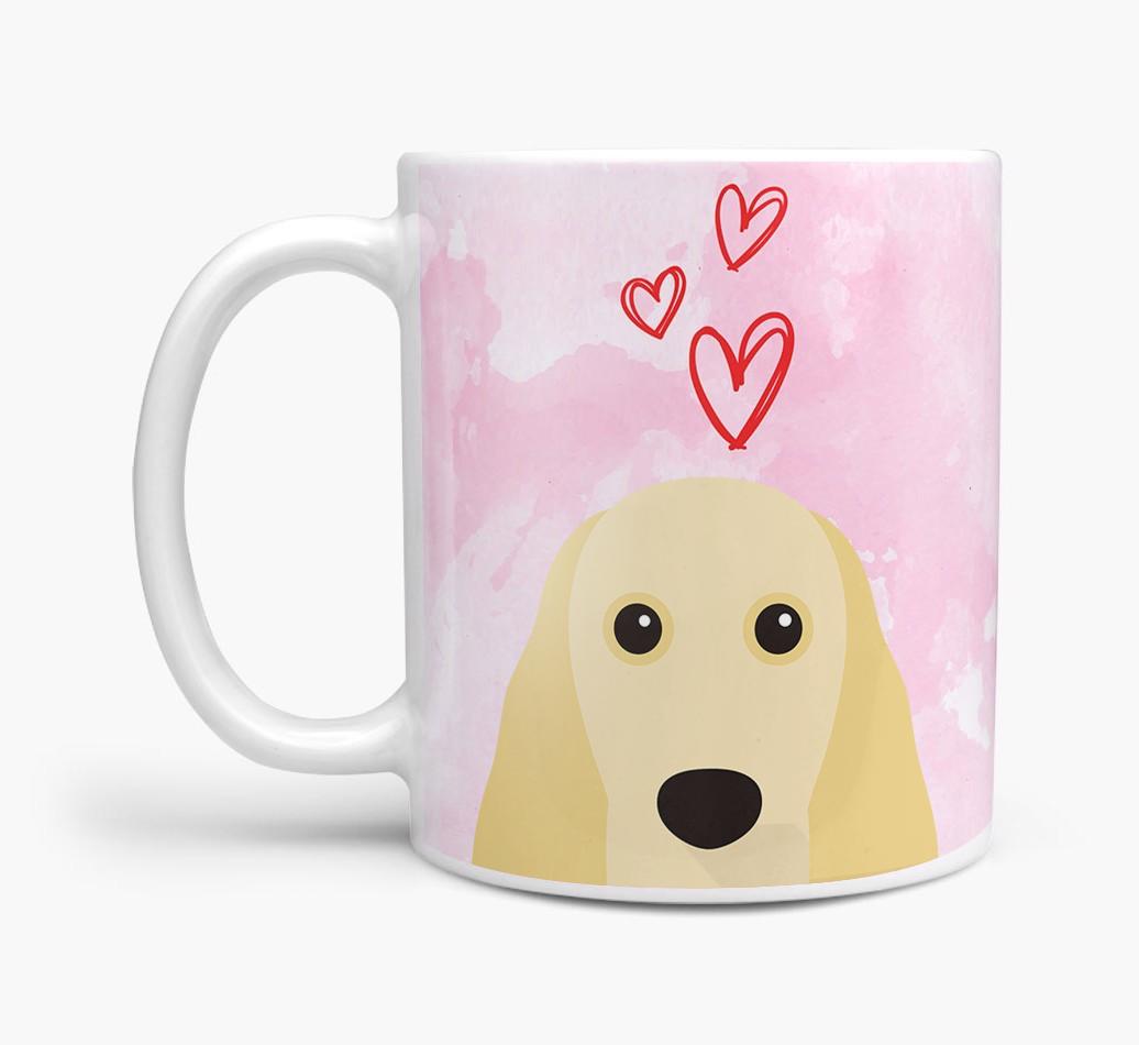 Peeking {breedFullName} Icon and Hearts Mug