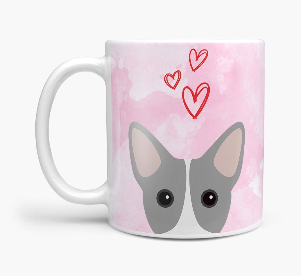 Peeking {breedFullName} Icon and Hearts Mug