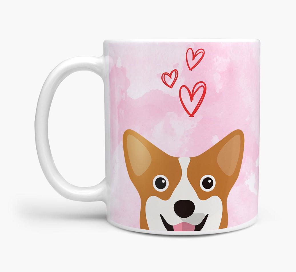 Peeking {breedFullName} Icon and Hearts Mug