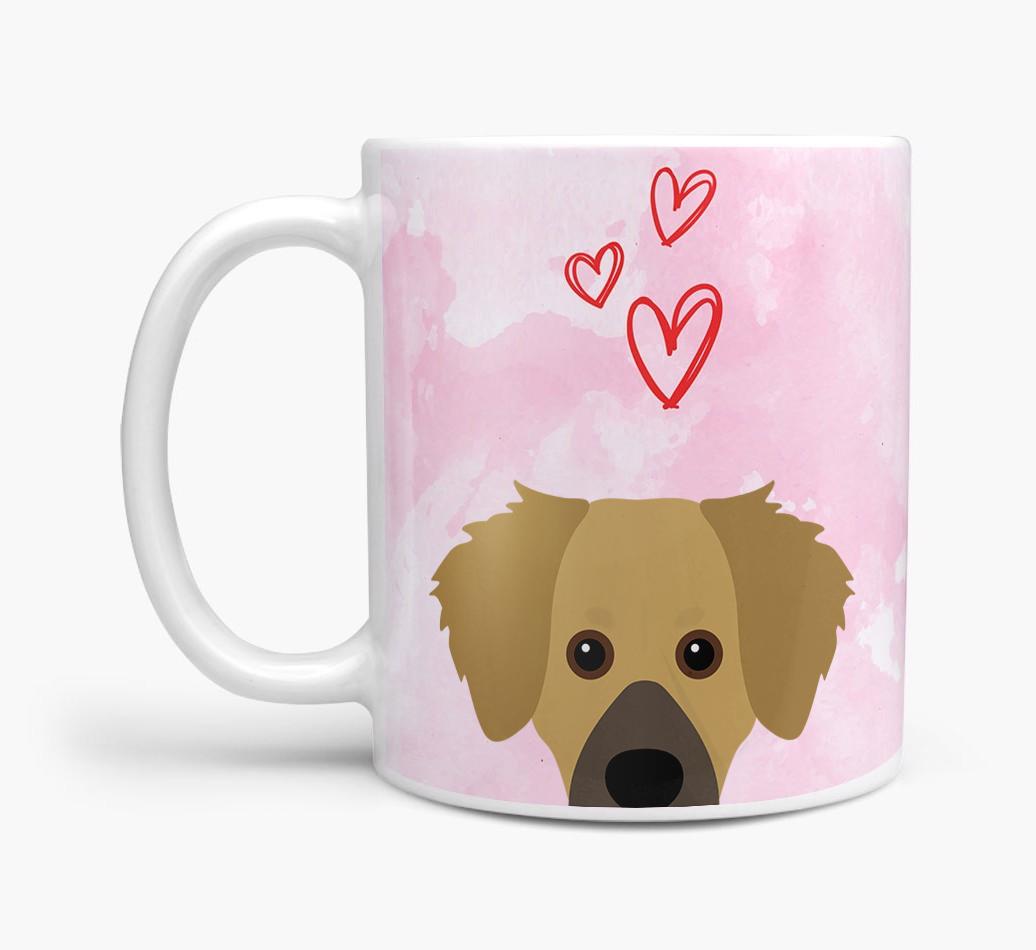 Peeking {breedFullName} Icon and Hearts Mug