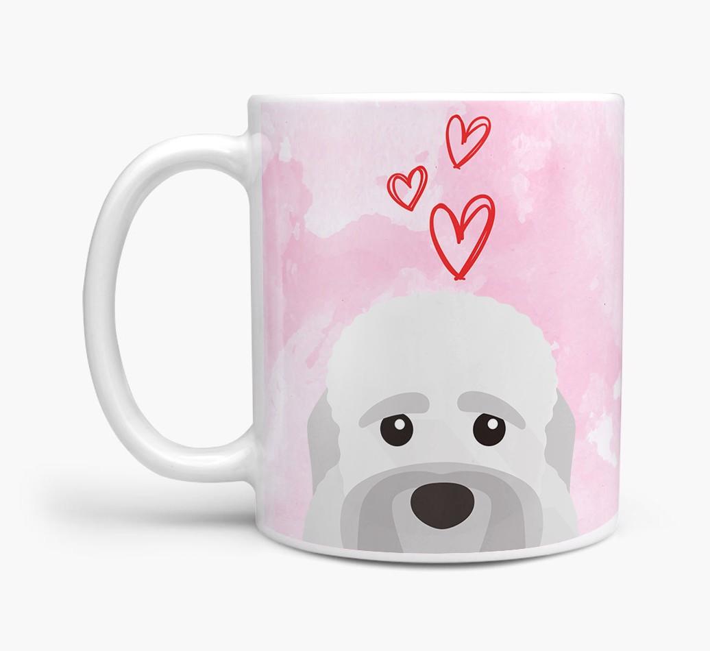 Peeking {breedFullName} Icon and Hearts Mug