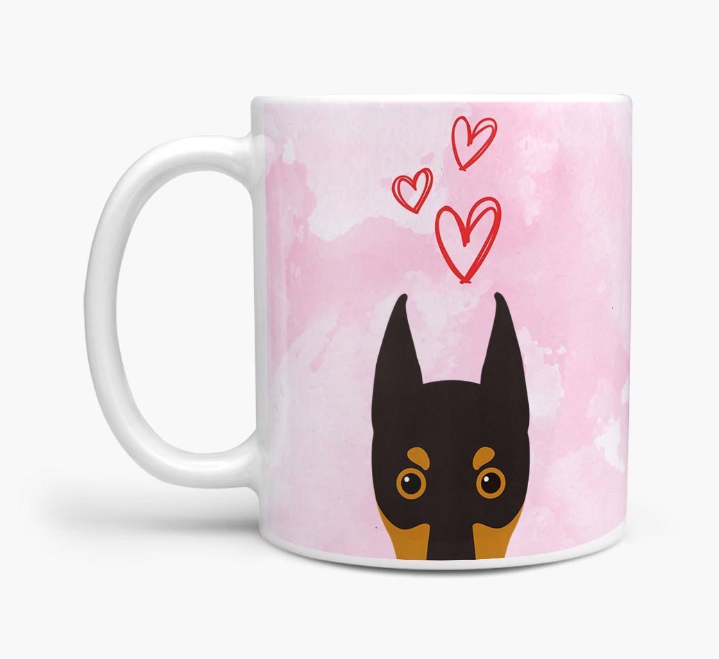Peeking {breedFullName} Icon and Hearts Mug