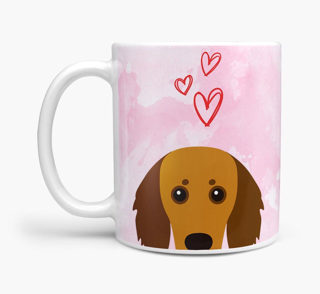 Peeking {breedFullName} Icon and Hearts Mug