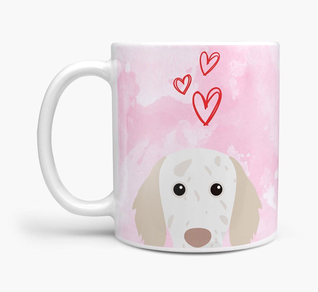 Peeking {breedFullName} Icon and Hearts Mug