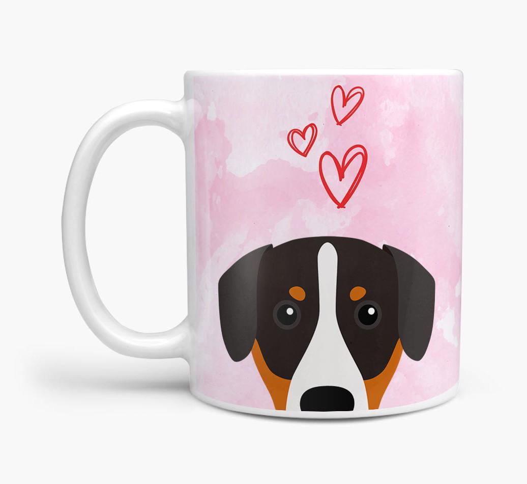 Peeking {breedFullName} Icon and Hearts Mug