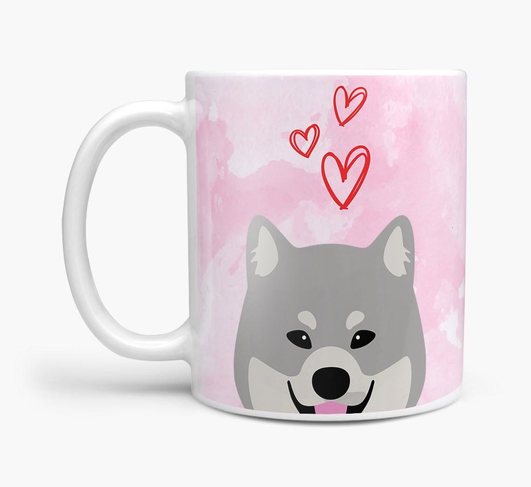 Peeking {breedFullName} Icon and Hearts Mug