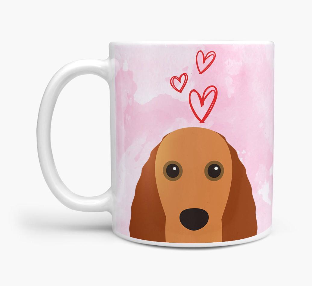 Peeking {breedFullName} Icon and Hearts Mug