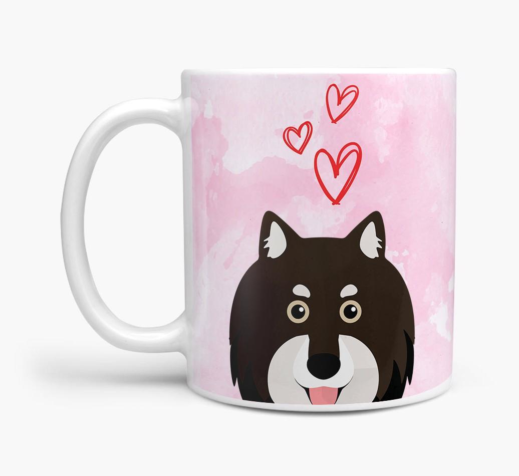 Peeking {breedFullName} Icon and Hearts Mug