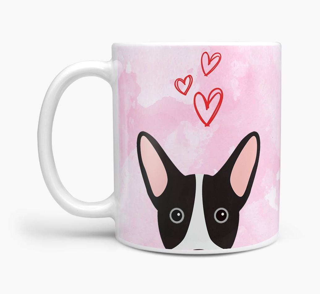 Peeking {breedFullName} Icon and Hearts Mug