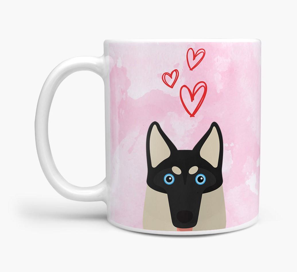 Peeking {breedFullName} Icon and Hearts Mug