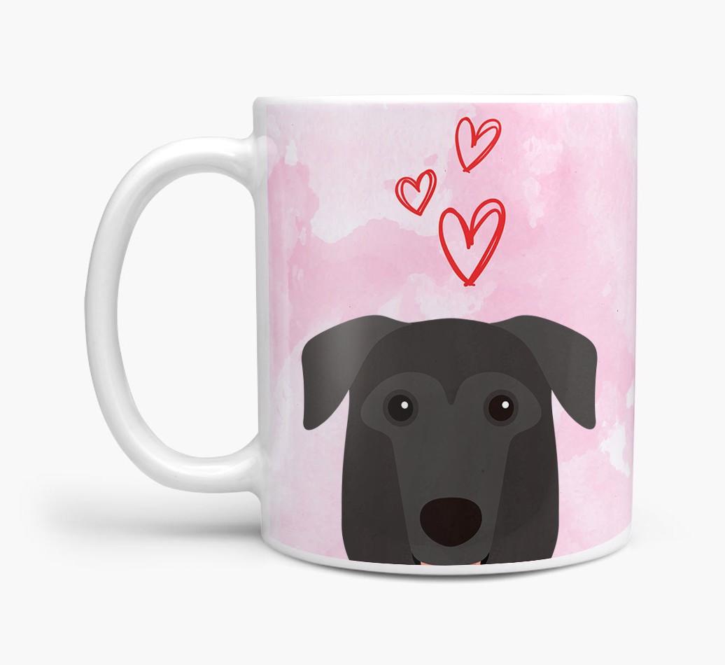 Peeking {breedFullName} Icon and Hearts Mug