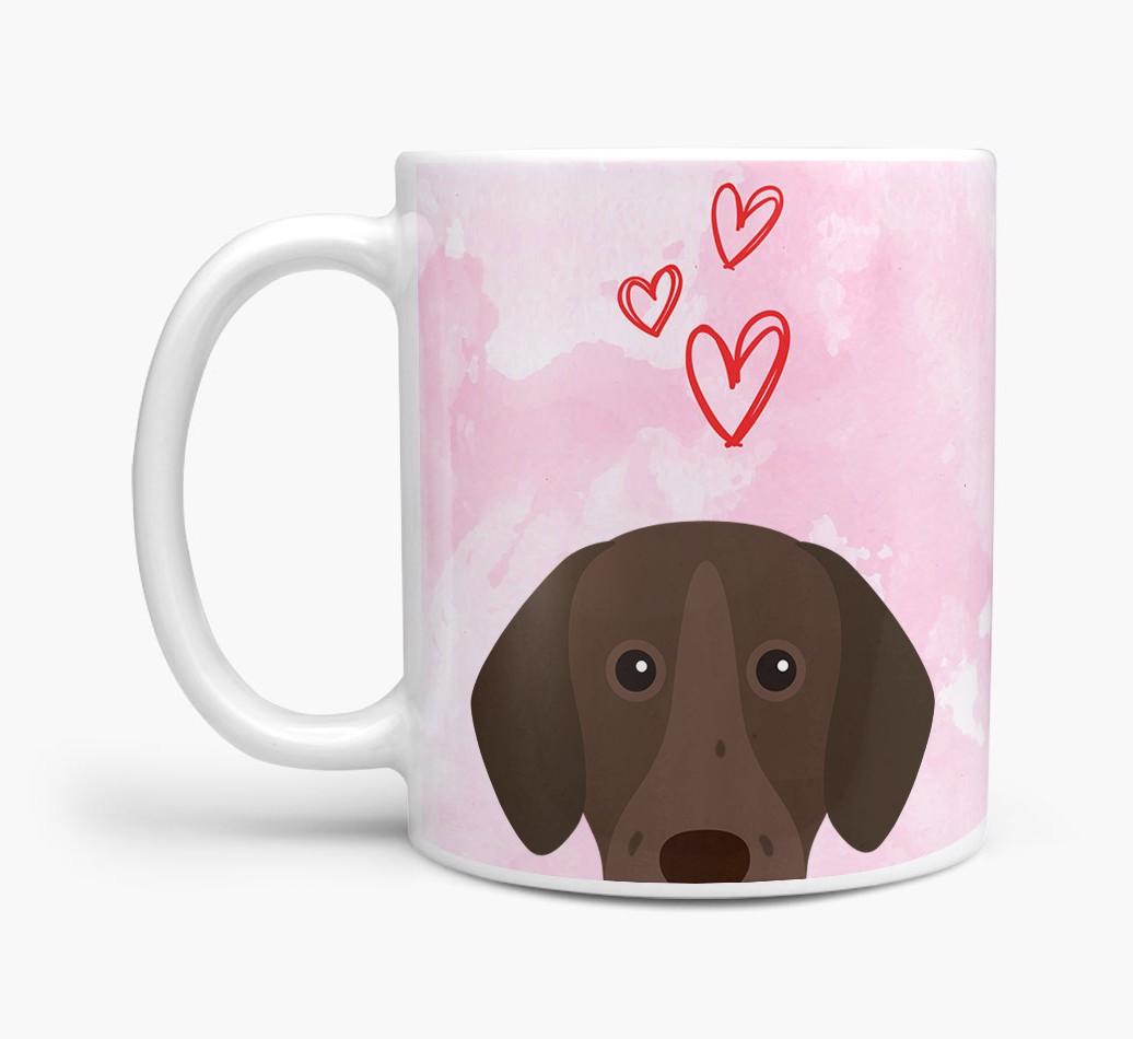 Peeking {breedFullName} Icon and Hearts Mug