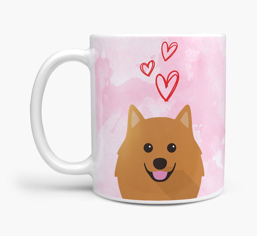 Peeking {breedFullName} Icon and Hearts Mug