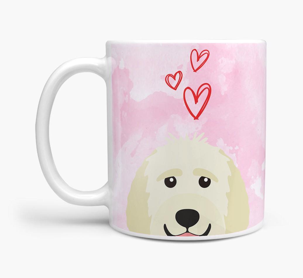 Peeking {breedFullName} Icon and Hearts Mug