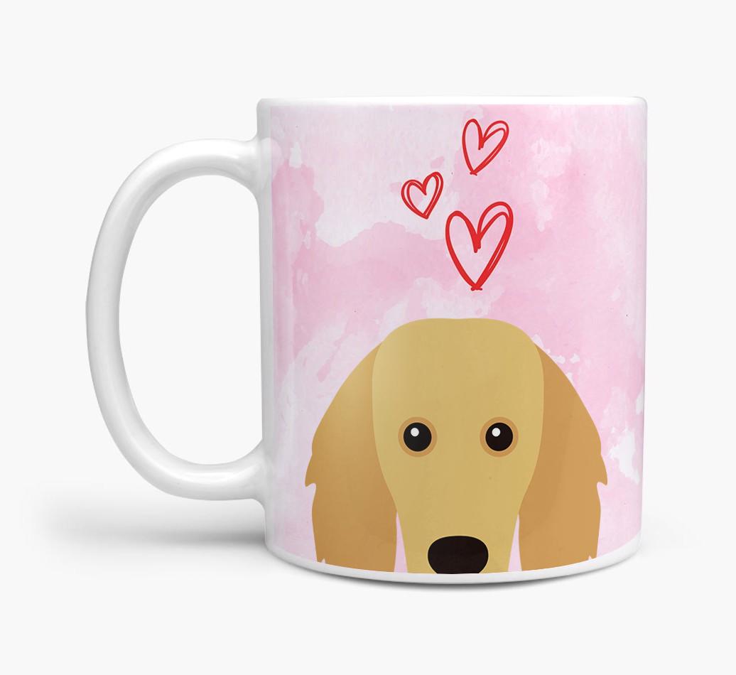 Peeking {breedFullName} Icon and Hearts Mug