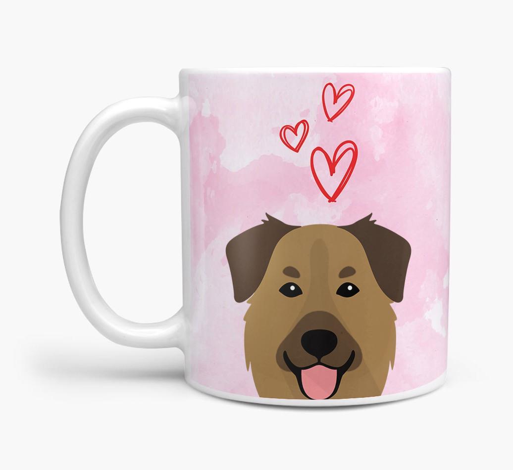 Peeking {breedFullName} Icon and Hearts Mug