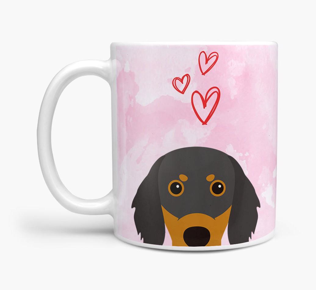 Peeking {breedFullName} Icon and Hearts Mug