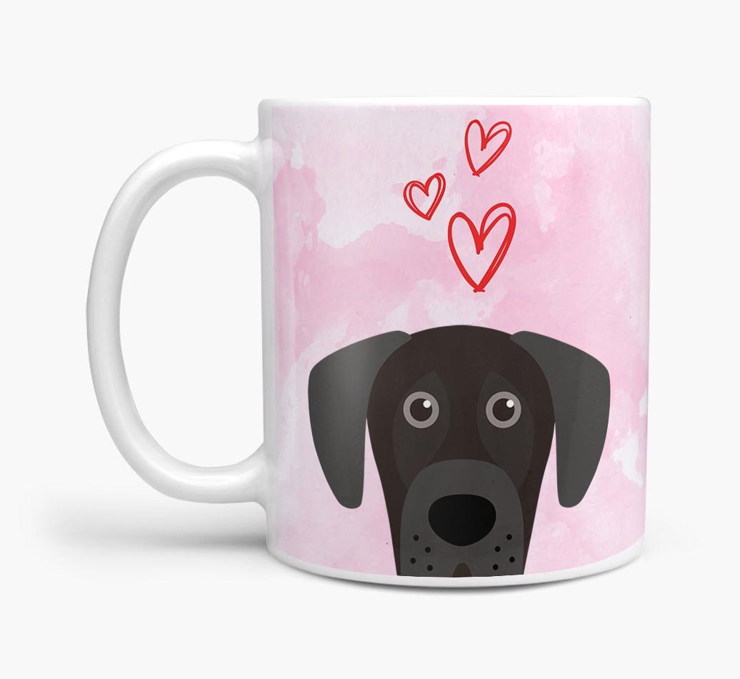 Peeking {breedFullName} Icon and Hearts Mug
