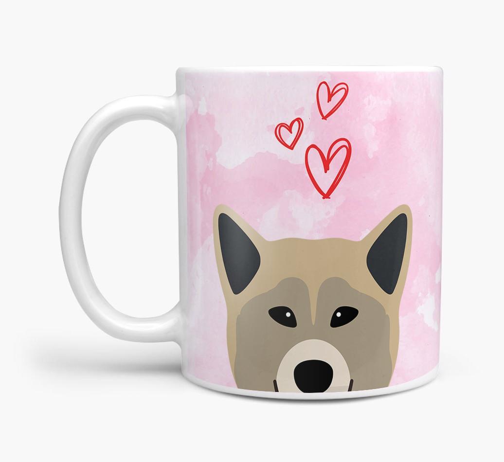 Peeking {breedFullName} Icon and Hearts Mug