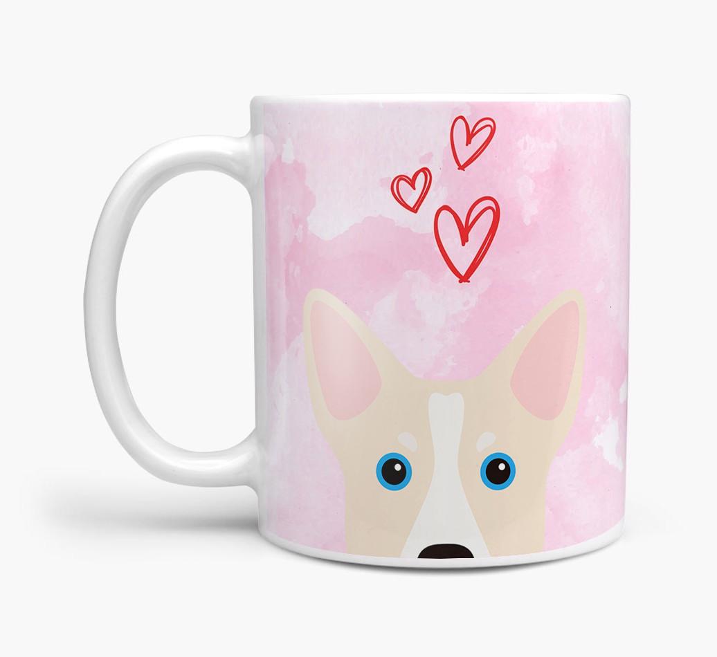 Peeking {breedFullName} Icon and Hearts Mug