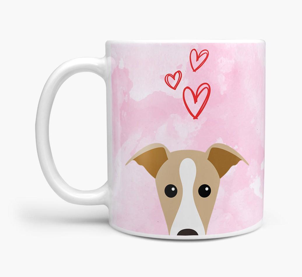 Peeking {breedFullName} Icon and Hearts Mug