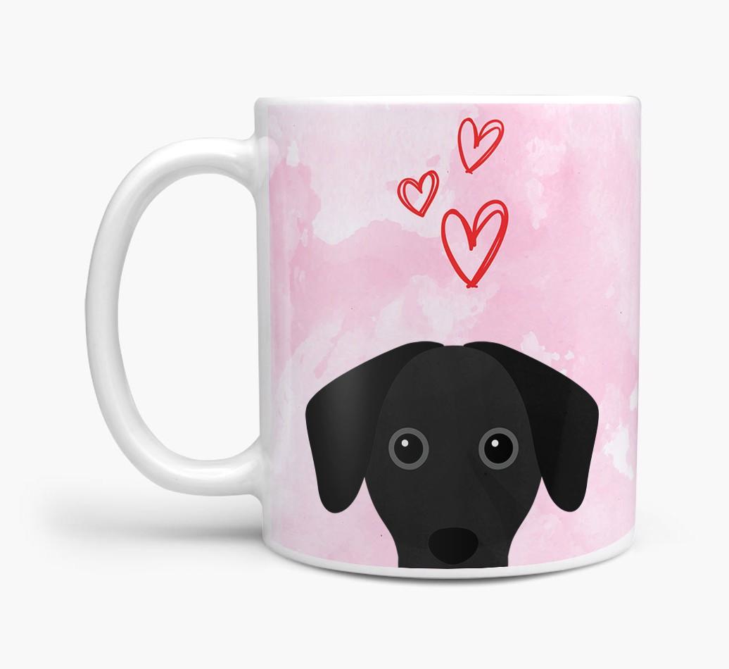 Peeking {breedFullName} Icon and Hearts Mug