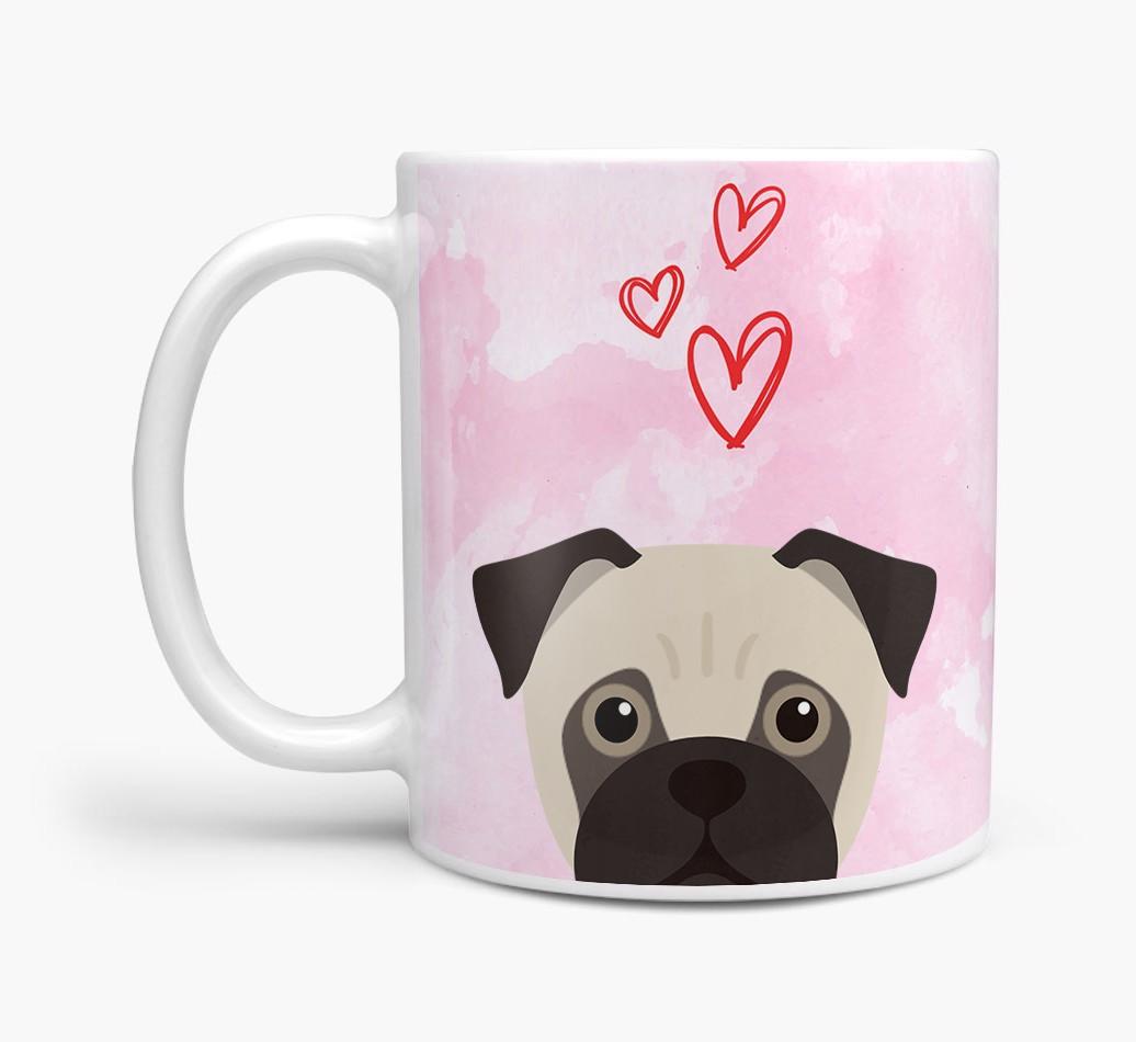 Peeking {breedFullName} Icon and Hearts Mug