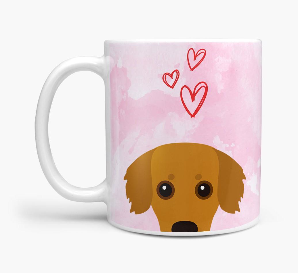 Peeking {breedFullName} Icon and Hearts Mug