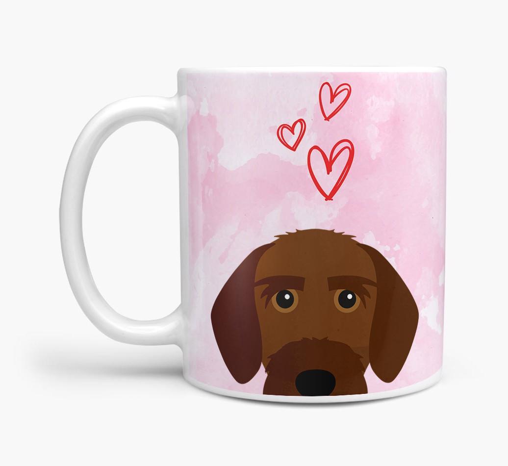 Peeking {breedFullName} Icon and Hearts Mug