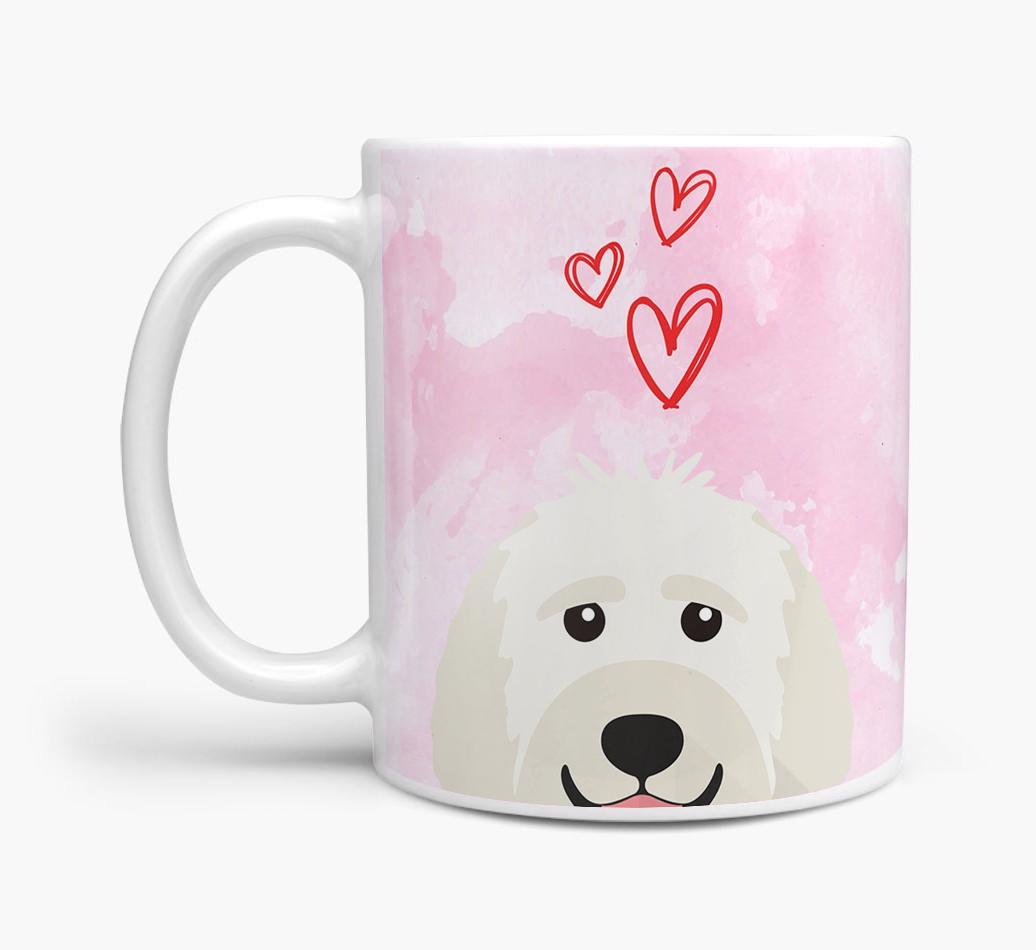 Peeking {breedFullName} Icon and Hearts Mug