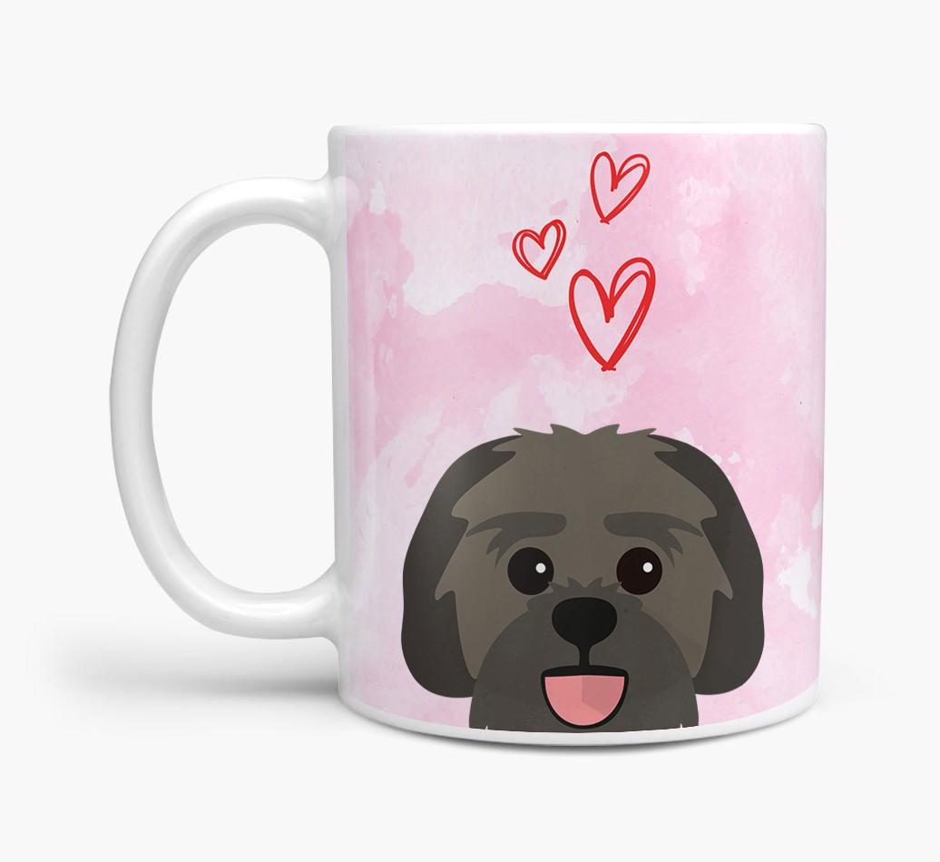 Peeking {breedFullName} Icon and Hearts Mug