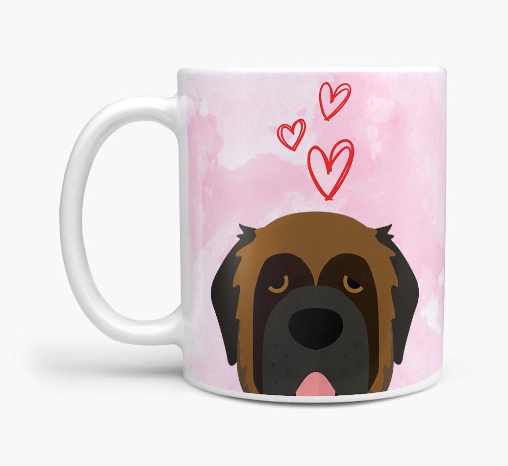 Peeking {breedFullName} Icon and Hearts Mug