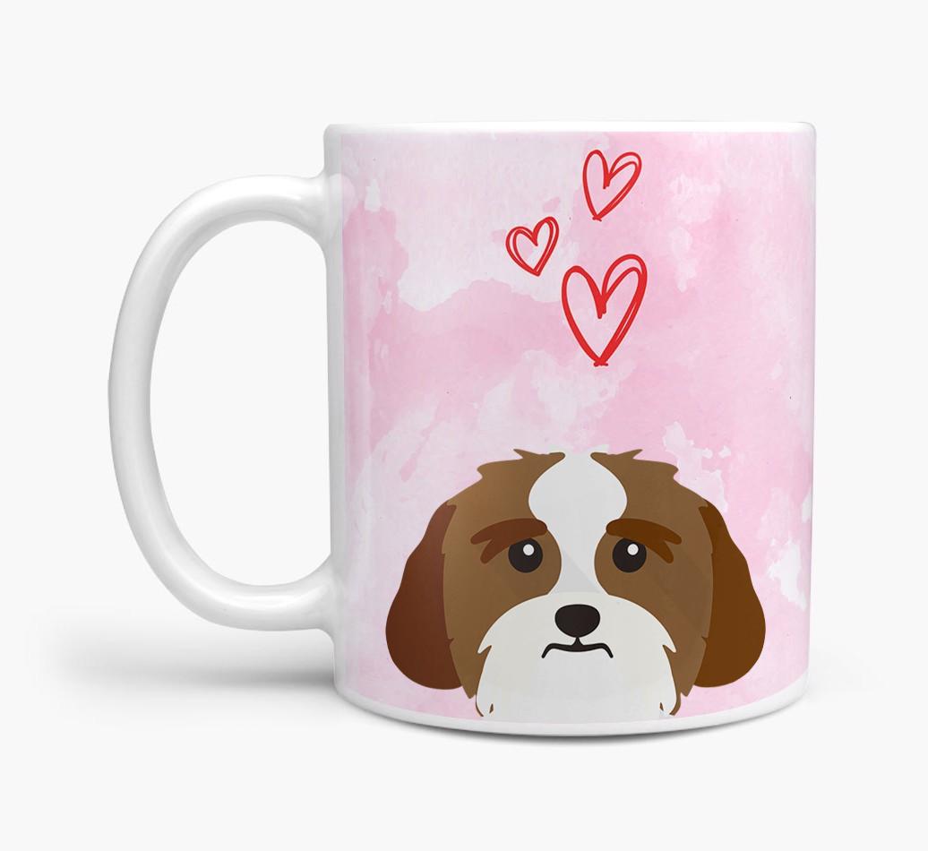 Peeking {breedFullName} Icon and Hearts Mug