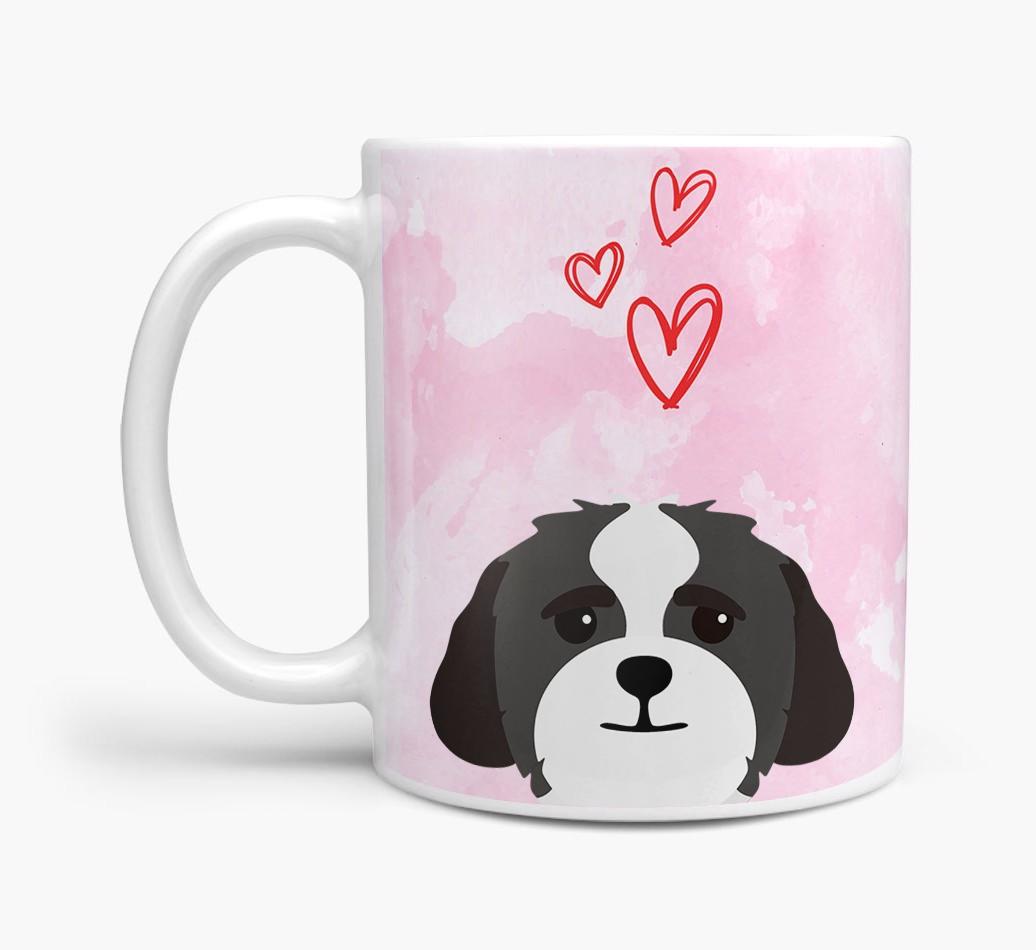 Peeking {breedFullName} Icon and Hearts Mug