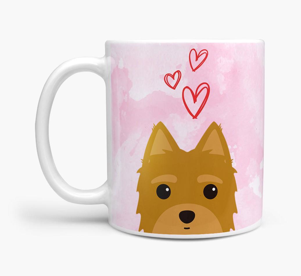 Peeking {breedFullName} Icon and Hearts Mug