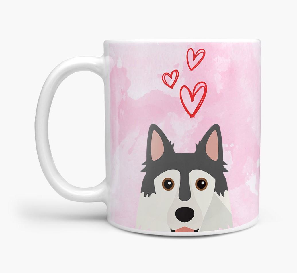 Peeking {breedFullName} Icon and Hearts Mug