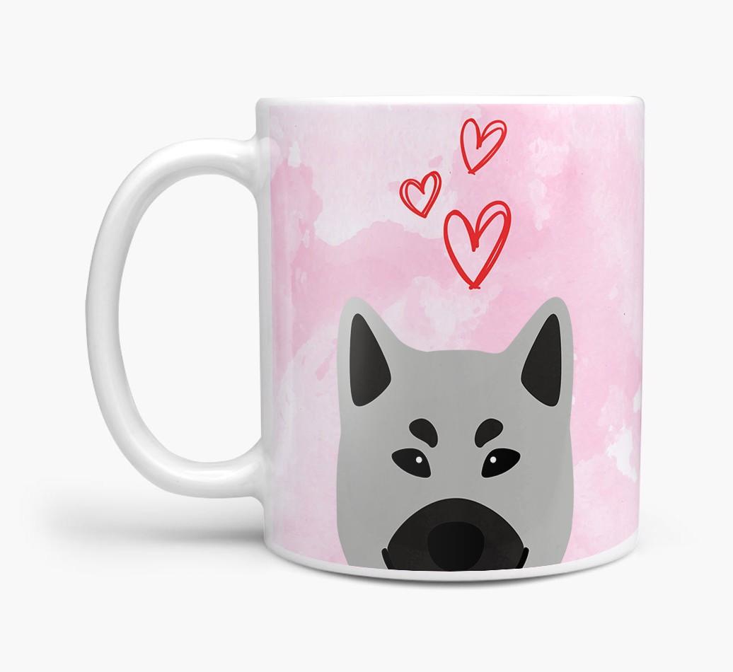 Peeking {breedFullName} Icon and Hearts Mug