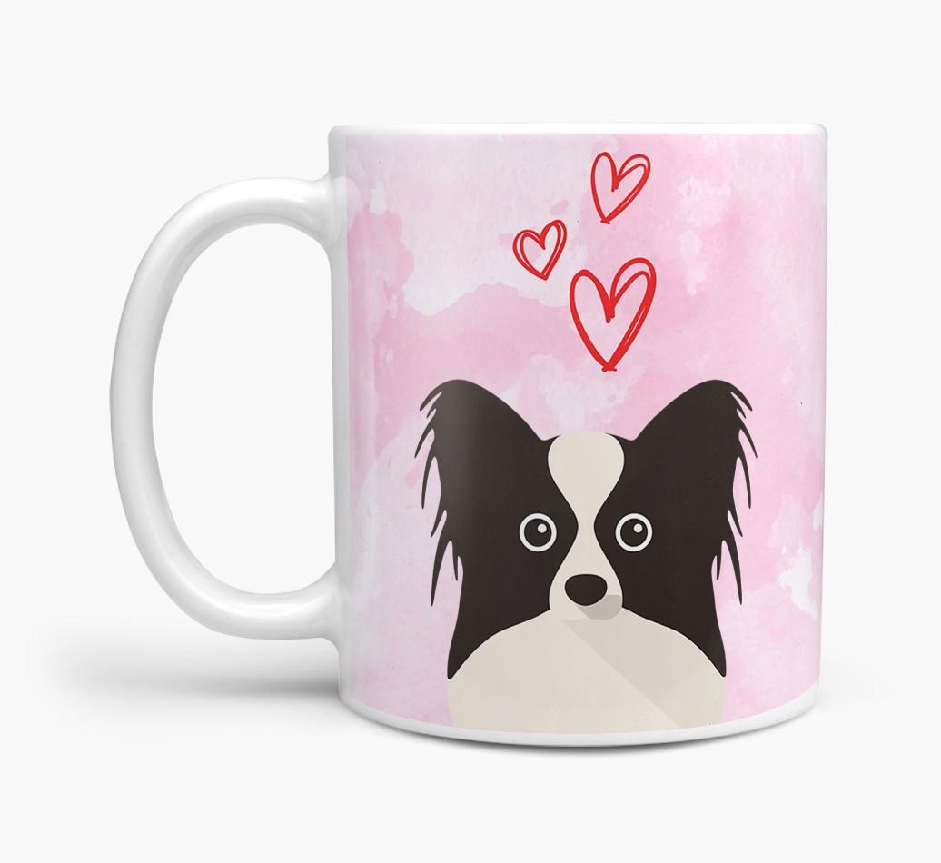 Peeking {breedFullName} Icon and Hearts Mug
