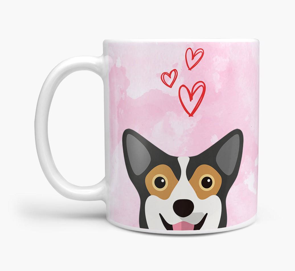 Peeking {breedFullName} Icon and Hearts Mug