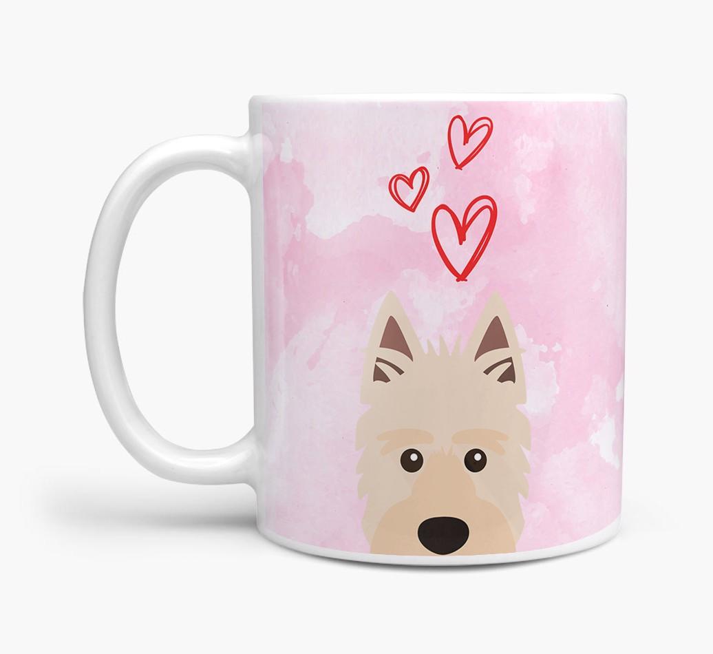 Peeking {breedFullName} Icon and Hearts Mug