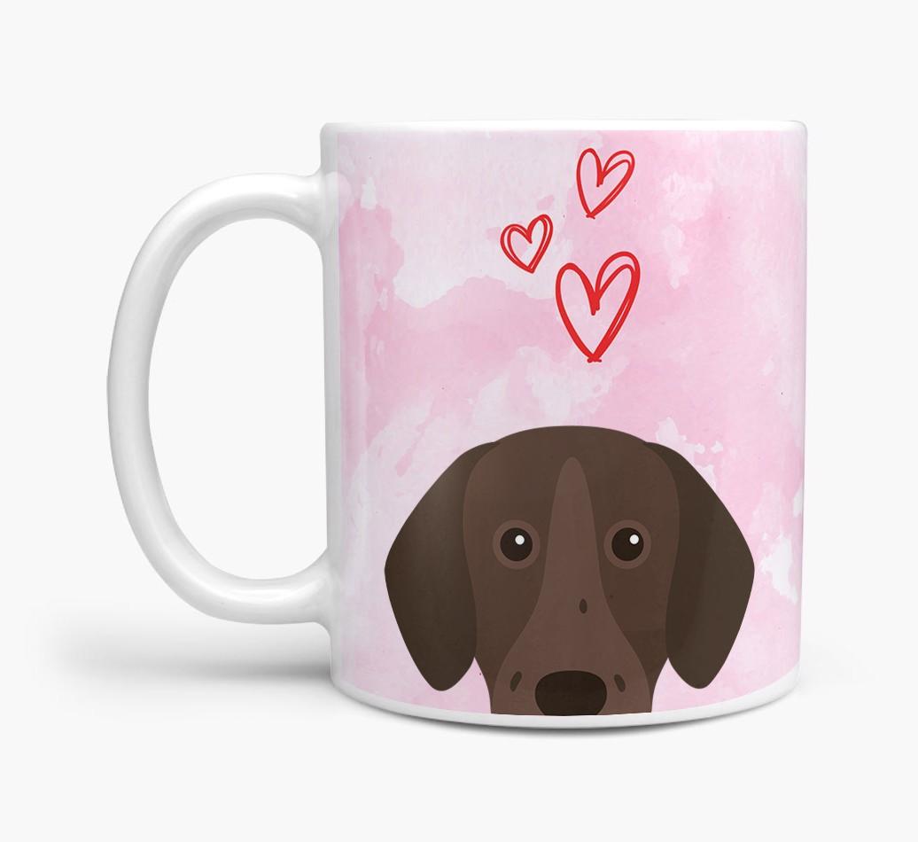Peeking {breedFullName} Icon and Hearts Mug