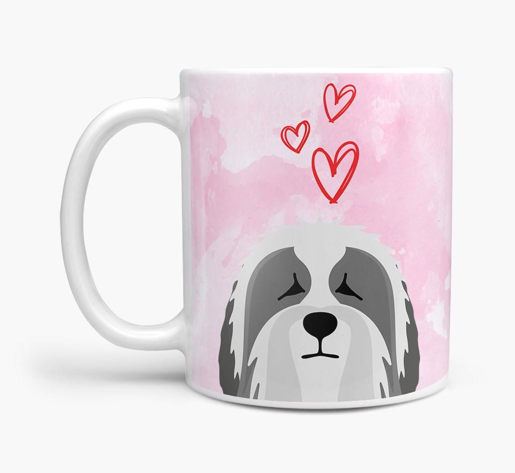 Peeking {breedFullName} Icon and Hearts Mug