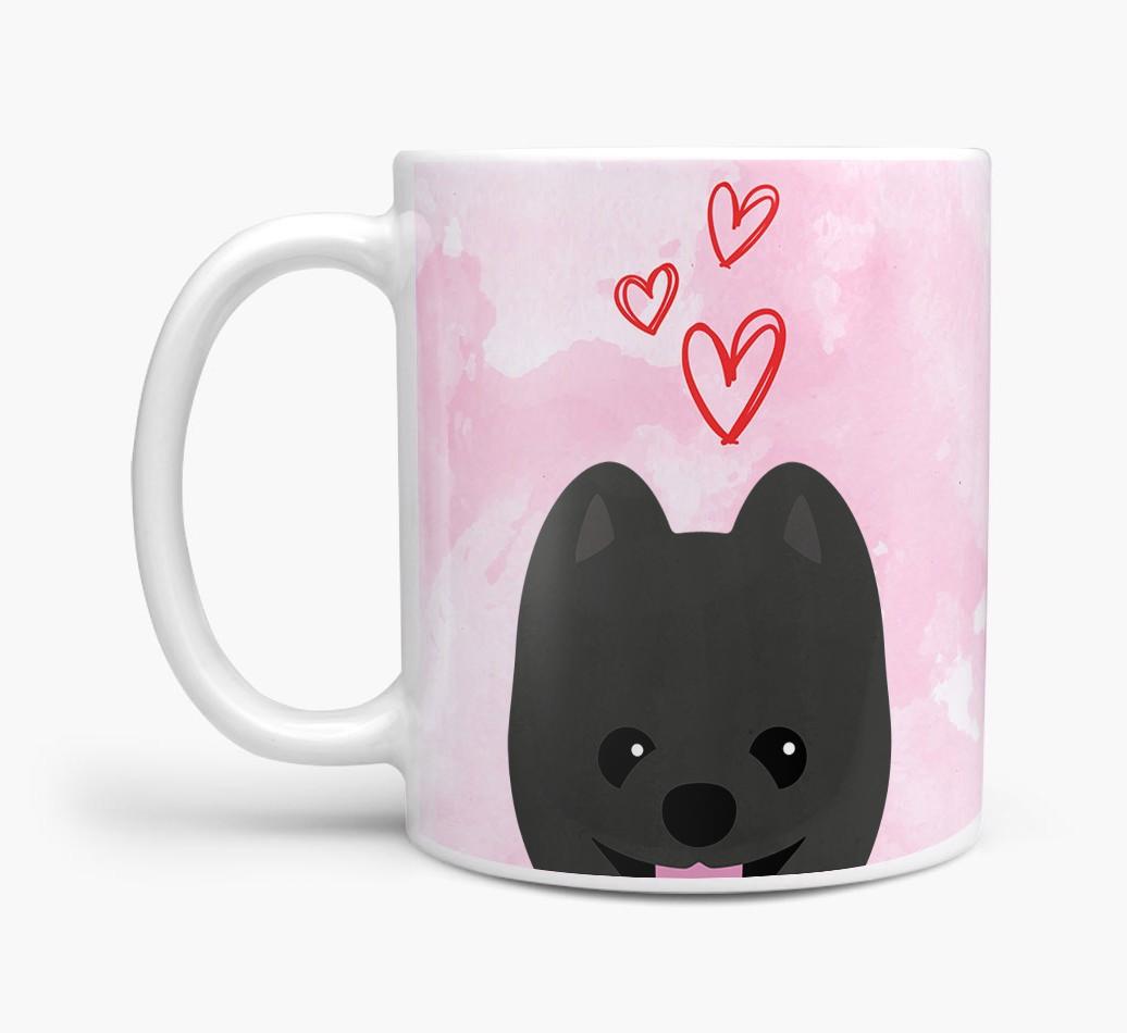 Peeking {breedFullName} Icon and Hearts Mug