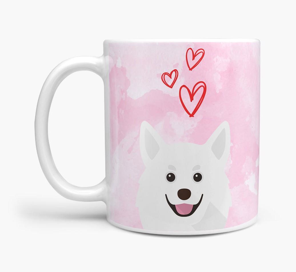 Peeking {breedFullName} Icon and Hearts Mug