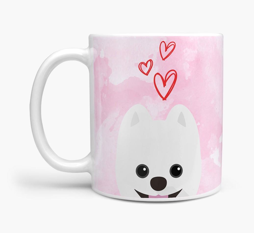 Peeking {breedFullName} Icon and Hearts Mug