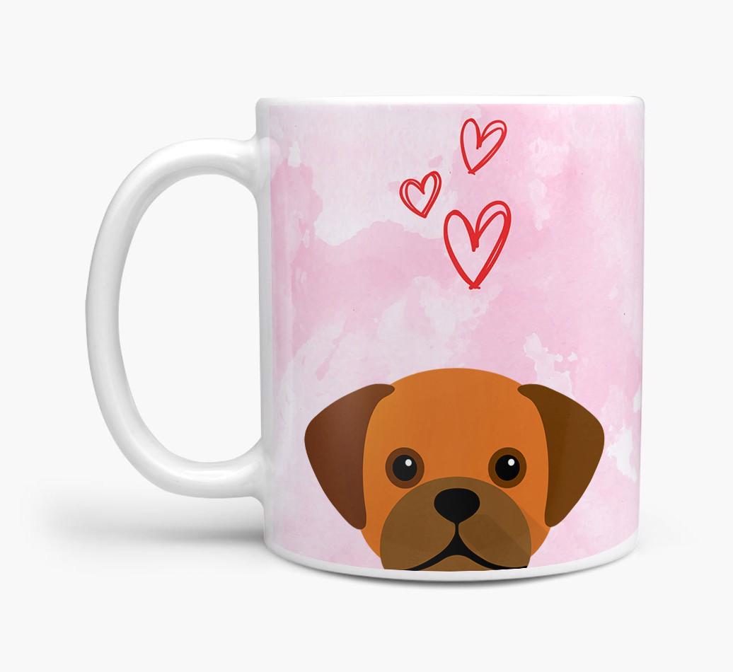 Peeking {breedFullName} Icon and Hearts Mug