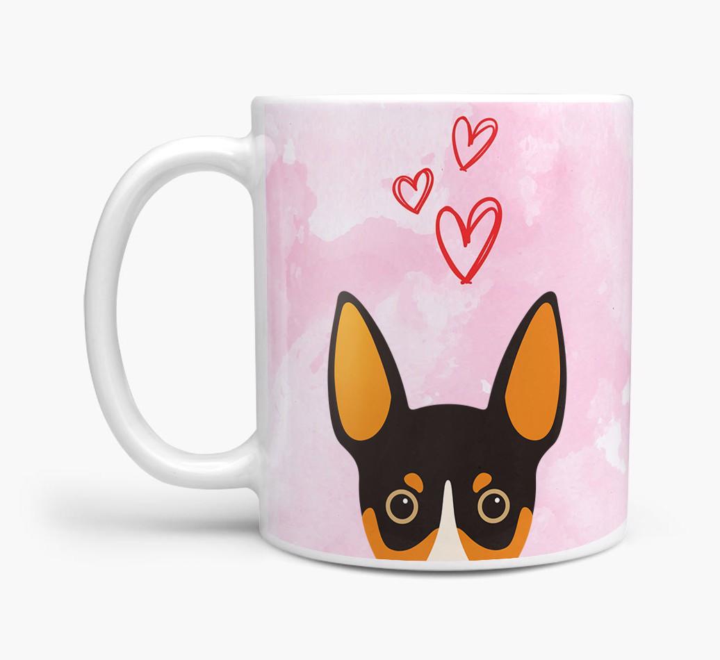 Peeking {breedFullName} Icon and Hearts Mug