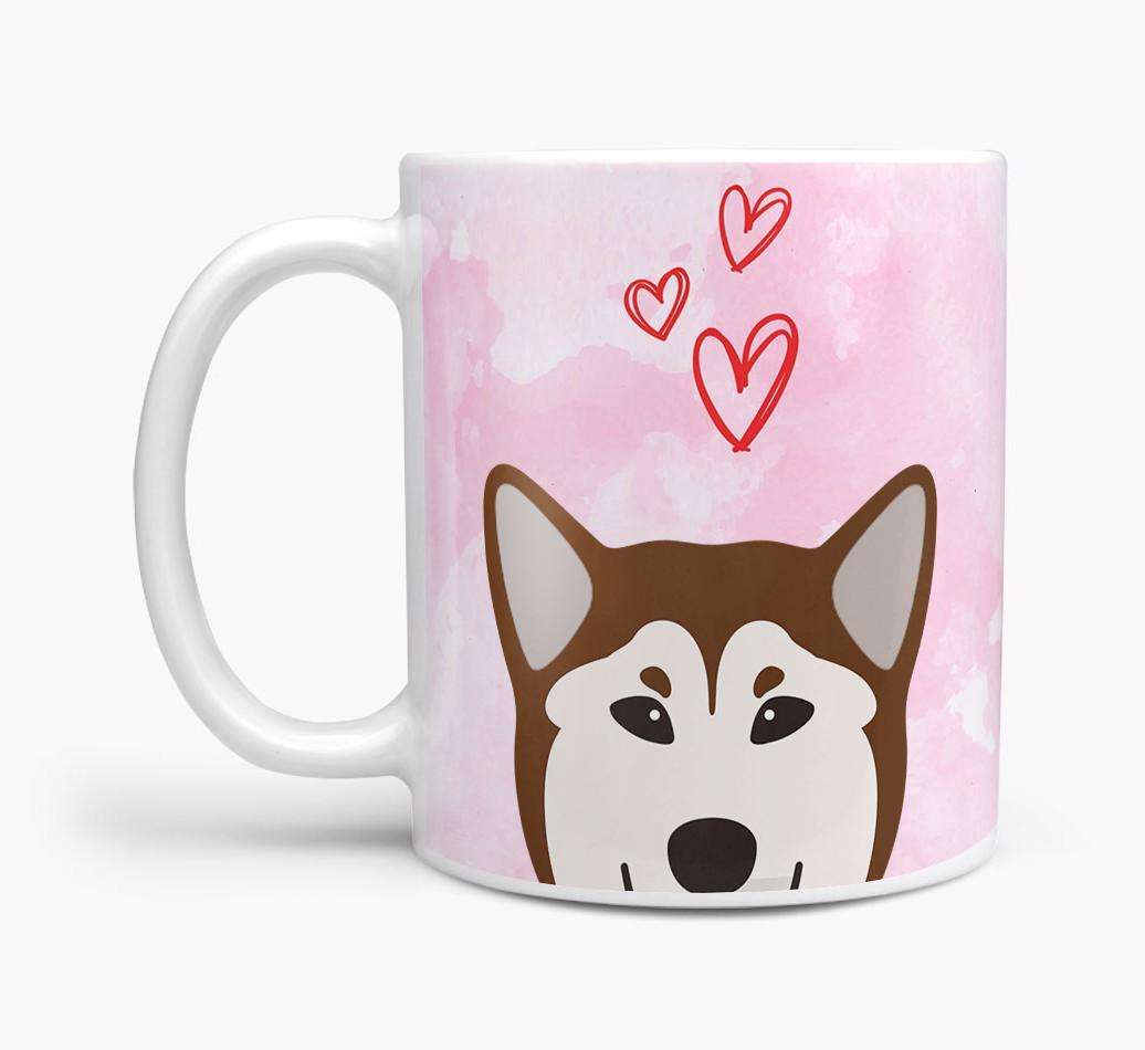Peeking {breedFullName} Icon and Hearts Mug