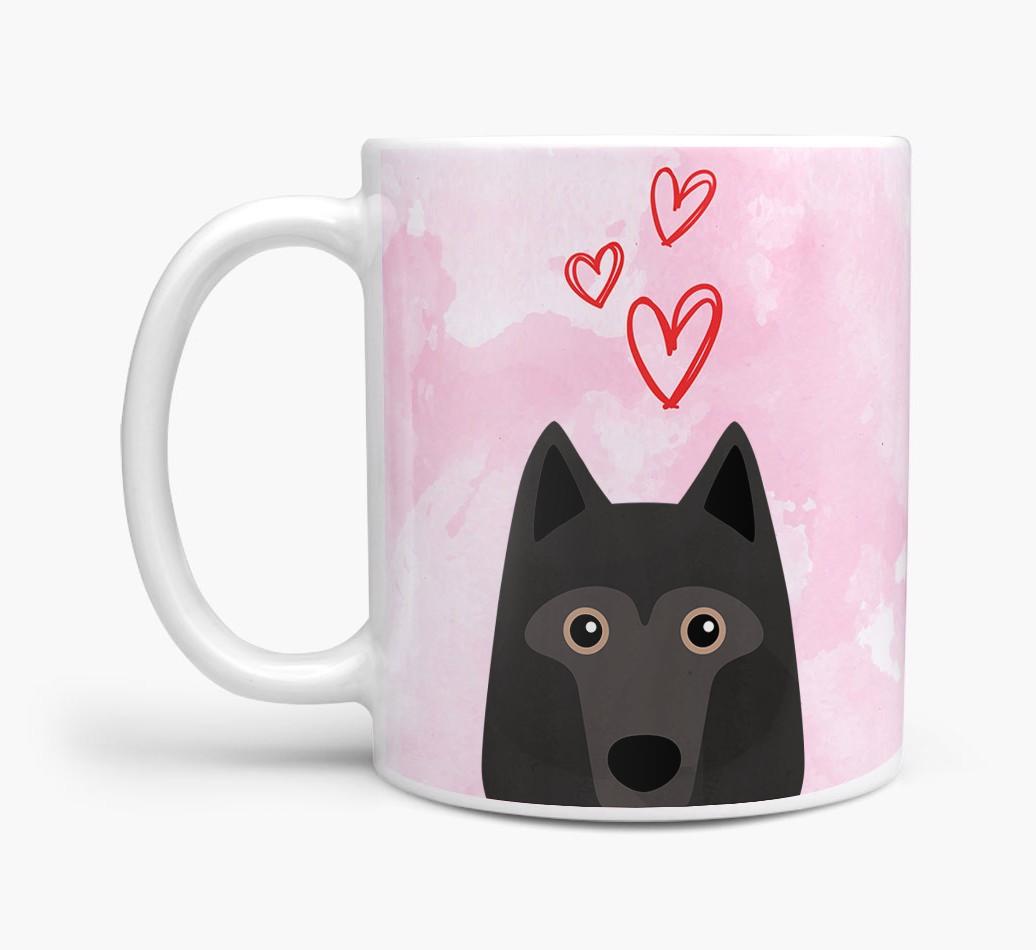 Peeking {breedFullName} Icon and Hearts Mug